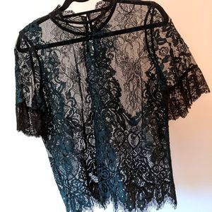 Teal/Black lace blouse. Size M.